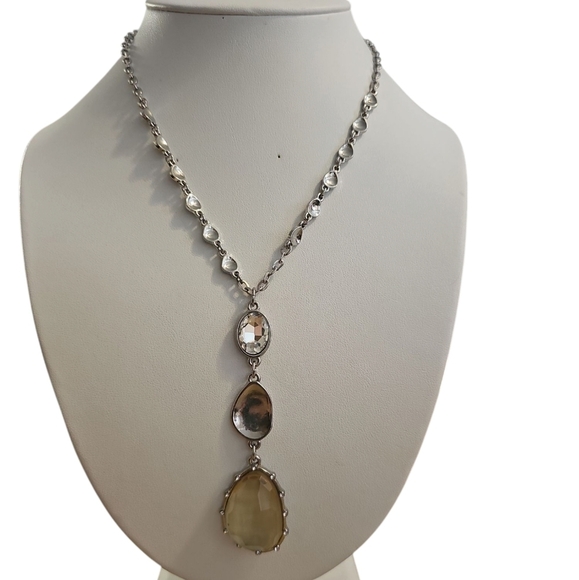 T Tahari Sterling Silver Long Necklace with CZ And Gold Pendant - Picture 6 of 6